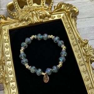 Erimish Gold and Iridescent Green/Gray Crystal Beaded Bracelet